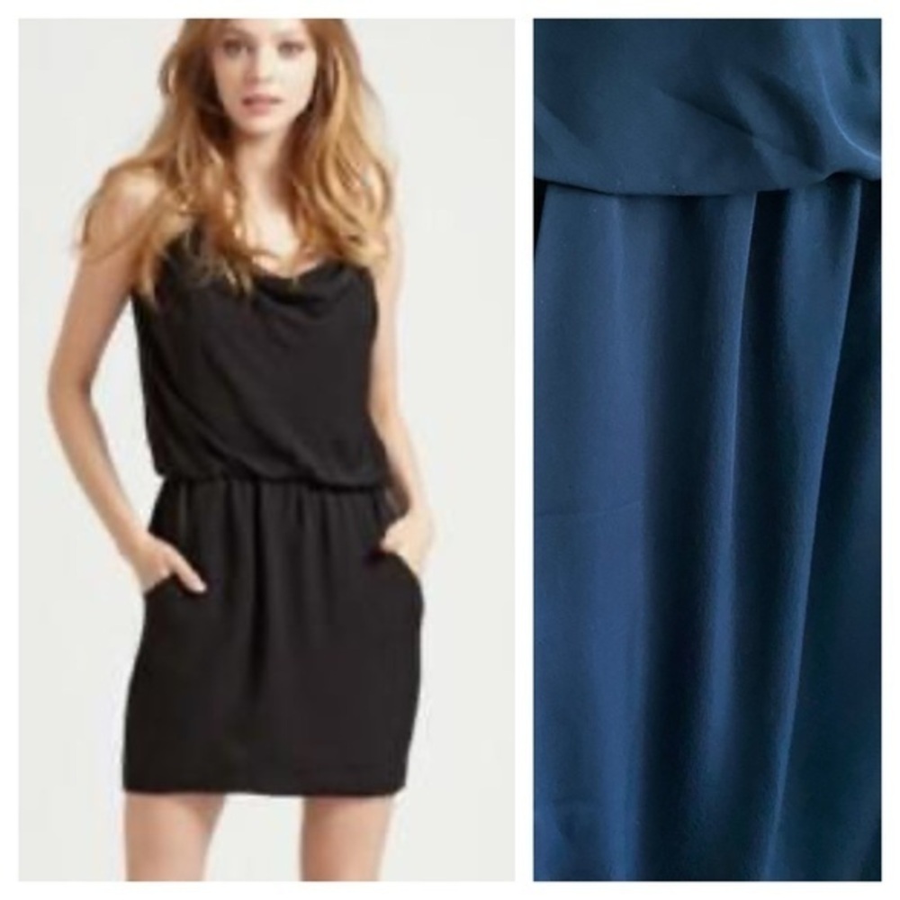 Theory Navy Blue Jaylyn Draped Silk Mini Dress